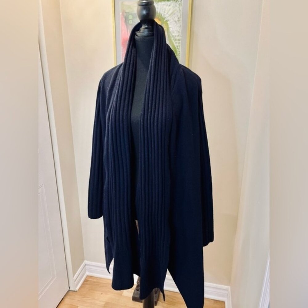 Olsen Cardigan Open Front W Collar Scarf Textured Knit & Pockets